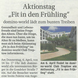 Bericht über domino-world in der Berliner Woche vom 29.03.2017